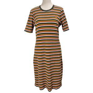 Stussy Ribbed Striped Knit Mini Dress Multicolor Cotton Women's Size Large Y2K